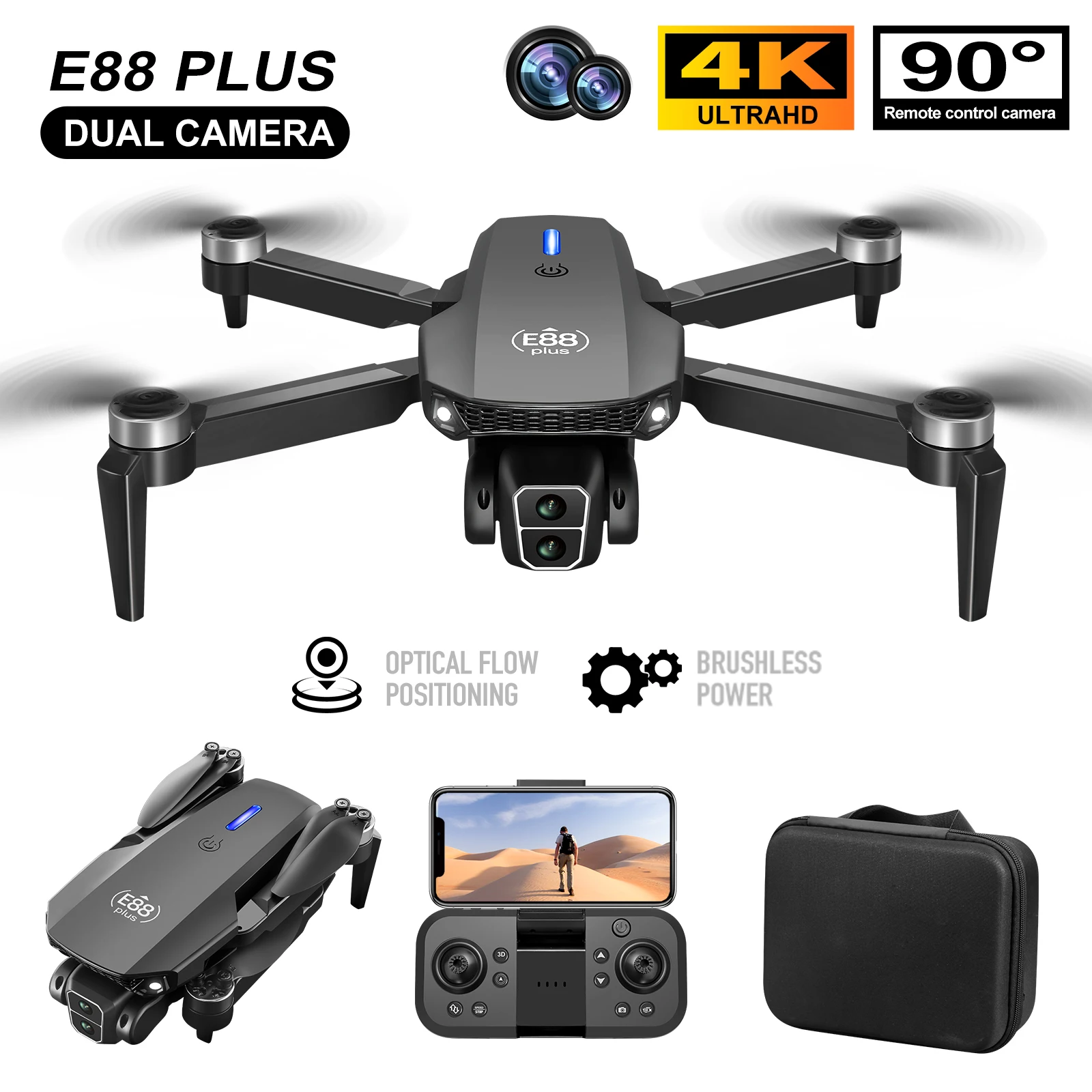 โดรนโดรน E88 Plus ใหม่: 90 °   - Drone Battery Case บทวิจารณ์และราคา