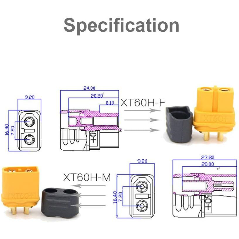 5 คู่ ขั้วต่อ XT60H พร้อมปลอกห - Drone Battery Connector บทวิจารณ์และราคา
